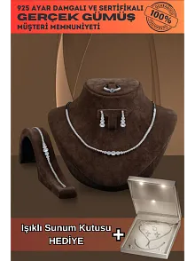 Parla Bayan Zirkon Taşlı Gümüş Su Yolu Set - Kolye, Bileklik, Küpe, Yüzük