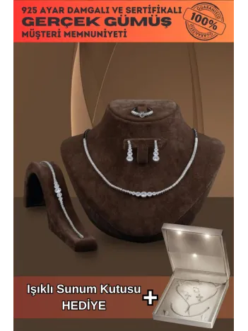 Parla Bayan Zirkon Taşlı Gümüş Su Yolu Set - Kolye, Bileklik, Küpe, Yüzük