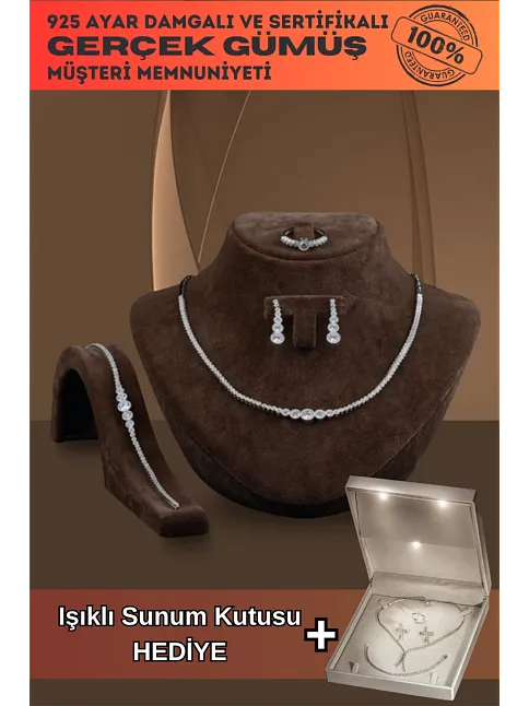 Parla Bayan Zirkon Taşlı Gümüş Su Yolu Set - Kolye, Bileklik, Küpe, Yüzük Parla Bayan Zirkon Taşlı Gümüş Su Yolu Set - Kolye, Bileklik, Küpe, Yüzük
