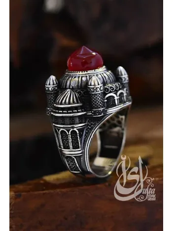 İslam Usta Tasarımı Kızıl Kubbe Model Gümüş Erkek Yüzük GYZISLMSTM4-GMS