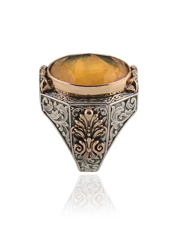 Sarı Parabia Taşlı 925 Ayar Erkek Gümüş Yüzük GYZSARIPARA-GMS