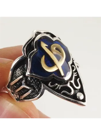 Gümüş Erkek Zihgir Başparmak Yüzük Mavi Vav Elif Model