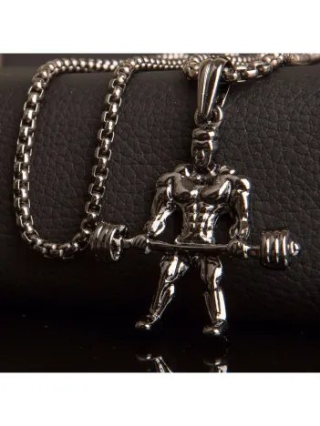 Erkek Kolye - Halterci Vücut Geliştirmeci Body Building Figürlü Çelik Kolye Erkek Kolye - Halterci Vücut Geliştirmeci Body Building Figürlü Çelik Kolye