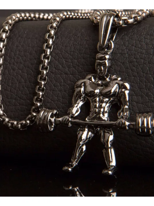 Erkek Kolye - Halterci Vücut Geliştirmeci Body Building Figürlü Çelik Kolye