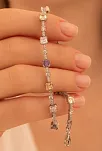 Kadın Gümüş Bileklik - Renkli Taşlı Kare Model Zirkon Süslemeli Kadın Bileklik