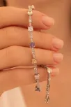 Kadın Gümüş Bileklik - Renkli Taşlı Kare Model Zirkon Süslemeli Kadın Bileklik Kadın Gümüş Bileklik - Renkli Taşlı Kare Model Zirkon Süslemeli Kadın Bileklik