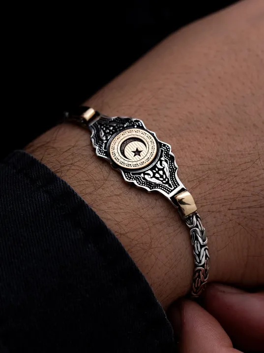 Erkek Gümüş Bileklik - Ayyıldız İşlemeli Kral Zincirli 925 Ayar Gümüş Bileklik Erkek Gümüş Bileklik - Ayyıldız İşlemeli Kral Zincirli 925 Ayar Gümüş Bileklik