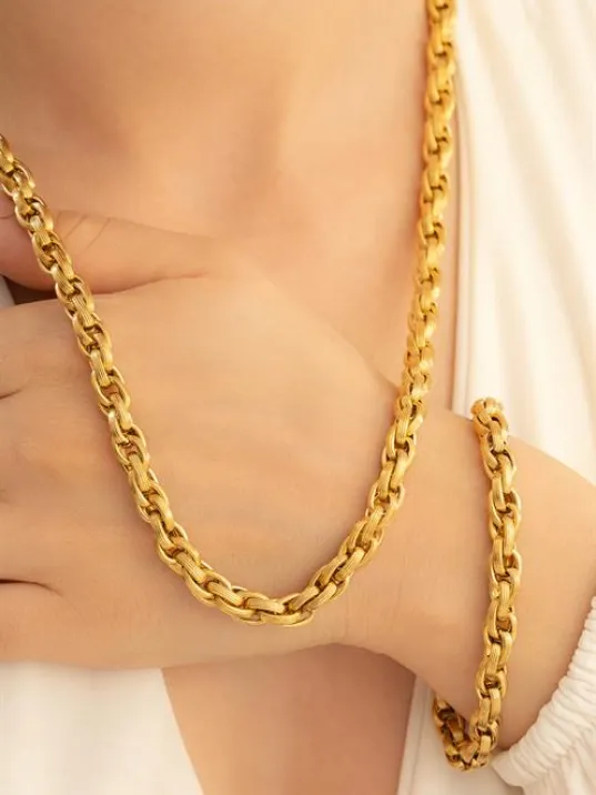 Kadın Çelik Kolye Bileklik Set - Altın Kaplama Sarmal Model Çelik Bileklik Kolye Set Kadın Çelik Kolye Bileklik Set - Altın Kaplama Sarmal Model Çelik Bileklik Kolye Set