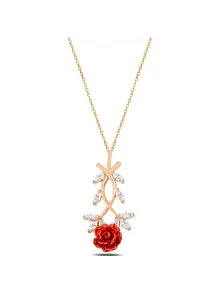 Zirkon Taşlı Rose Gül Çiçeği Model 2 Kadın Gümüş Kolye