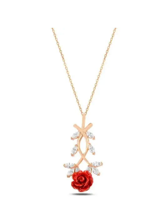Zirkon Taşlı Rose Gül Çiçeği Model 2 Kadın Gümüş Kolye Zirkon Taşlı Rose Gül Çiçeği Model 2 Kadın Gümüş Kolye