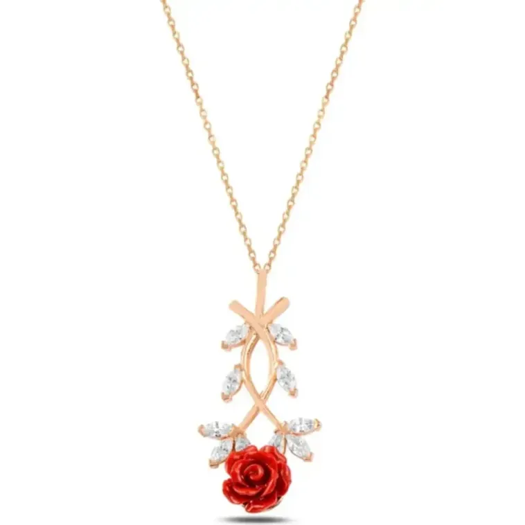 Zirkon Taşlı Rose Gül Çiçeği Model 2 Kadın Gümüş Kolye Zirkon Taşlı Rose Gül Çiçeği Model 2 Kadın Gümüş Kolye