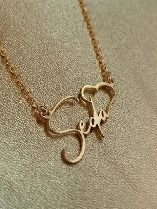 Kalp Imza Altın Renk Gümüş Kolye Zincir Gklaltısımk Kalp Imza Altın Renk Gümüş Kolye Zincir Gklaltısımk