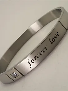 Forever Love Paslanmaz Çelik Erkek Kelepçe Bileklik Orta Kalınlıkta