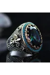Karışık Renk Mistik Topaz Taşlı Yanı Işlemeli Özel Seri Erkek Gümüş Yüzük - Ey3126