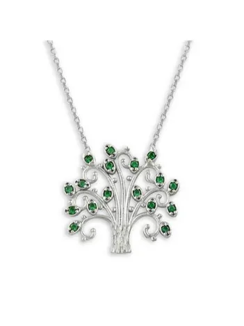 Hayat Ağacı Zümrüt Taşlı Bayan Gümüş Kolye