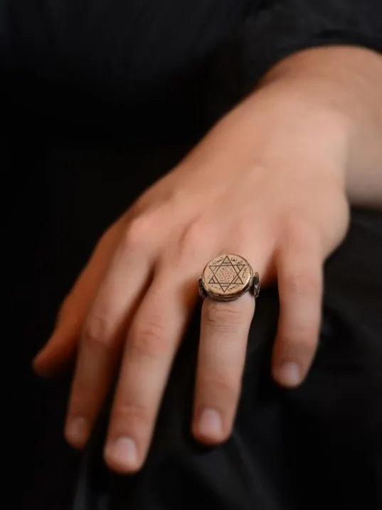 Mühr-ü Süleyman Model Yanı Teşkilat-ı Mahsusa Motif Yazılı Erkek Gümüş Yüzük