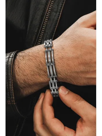 OttoMan Çift Sıra Lüks Model Çelik Erkek Bileklik CBLLUKSCIFT-BYZ