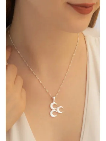 Üç Hilal Gümüş Ülkücü Bayan Kolye Zincir GKLGMSUCHLK