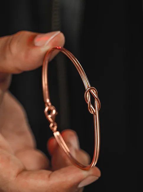 Erkek Gümüş Bileklik - El Yapımı Rose Kaplama Aşk Düğümü Erkek Bileklik Kelepçe