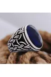 Lacivert Safir Kristal Kesim Taşlı Örme Desen Özel Seri Erkek Gümüş Yüzük