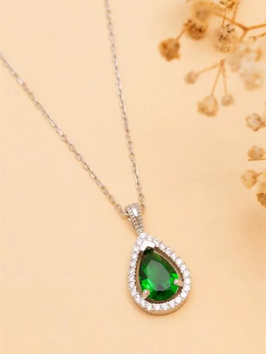 Gümüş Bayan Zümrüt Taşlı Kolye