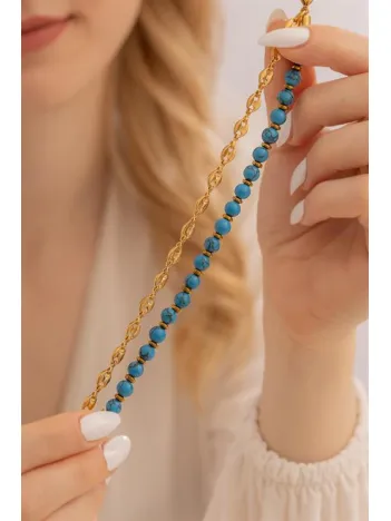 Kadın Bileklik-Çelik Mavi Taşlı Gemici Model Kadın Bileklik