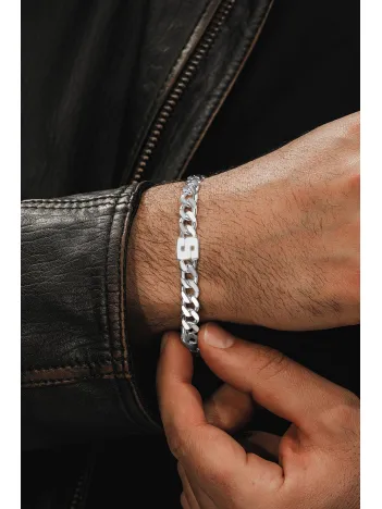 Erkek Gümüş Bileklik - Kesme Harf El İşçiliği Harf Yazılı 925 Ayar Gümüş Erkek Bileklik