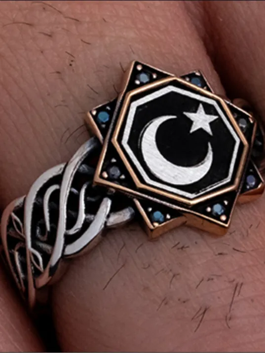 Erkek Gümüş Yüzük - Ay Yıldız Türk Bayrağı Motifli İnce Kibar Erkek Yüzüğü Model 2 Erkek Gümüş Yüzük - Ay Yıldız Türk Bayrağı Motifli İnce Kibar Erkek Yüzüğü Model 2