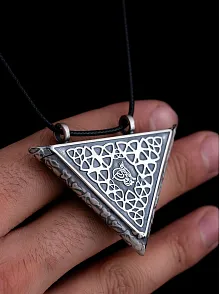 Tuğralı Selçuklu Motifli Erkek Gümüş Cevşen Muska Kolye Haznesi Büyük Boy
