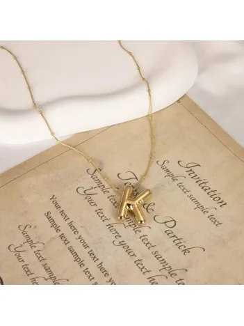 Kadın Çelik Kolye - Altın Kaplama K Harfi Balon Harf Kadın Kolye