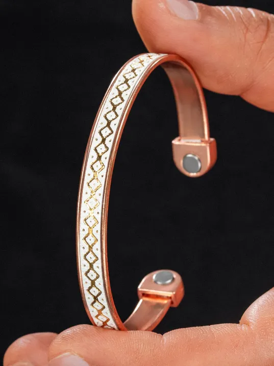 Erkek Kadın Bakır Bileklik - Üstü Hakiki Deri Mıknatıslı Model Metal Kutu Kuvars