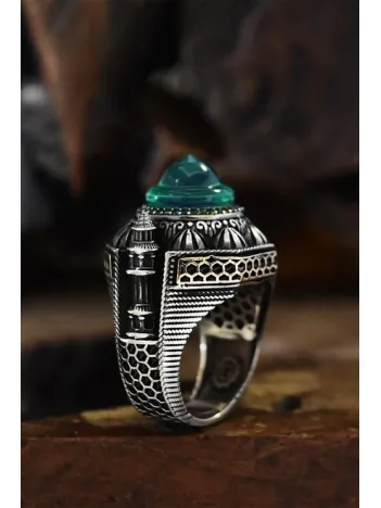 İslam Usta Tasarımı Yeşil Kubbe Model Gümüş Erkek Yüzük GYZISLMST11-GMS