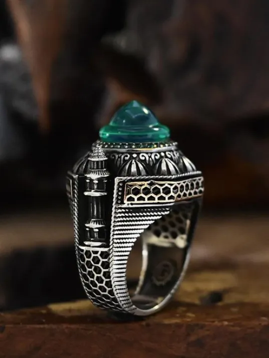 İslam Usta Tasarımı Yeşil Kubbe Model Gümüş Erkek Yüzük GYZISLMST11-GMS İslam Usta Tasarımı Yeşil Kubbe Model Gümüş Erkek Yüzük GYZISLMST11-GMS