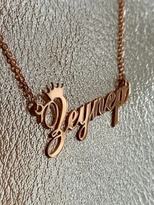 Kral Taç Yazılı Imza Rose Renk Bayan Gümüş Kolye Zincir Gklrosısımt