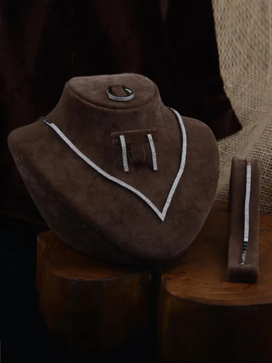 Eftalya Bayan Gümüş Su Yolu Set - Kolye, Bileklik, Küpe, Yüzük