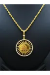 Kadın Gümüş Kolye - Güneş Motif Osmanlı Tuğrası 22 Ayar Altın Kaplama Zirkon Taşlı Gümüş Kolye