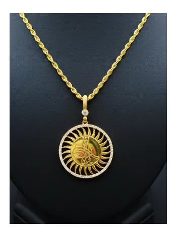 Kadın Gümüş Kolye - Güneş Motif Osmanlı Tuğrası 22 Ayar Altın Kaplama Zirkon Taşlı Gümüş Kolye Kadın Gümüş Kolye - Güneş Motif Osmanlı Tuğrası 22 Ayar Altın Kaplama Zirkon Taşlı Gümüş Kolye