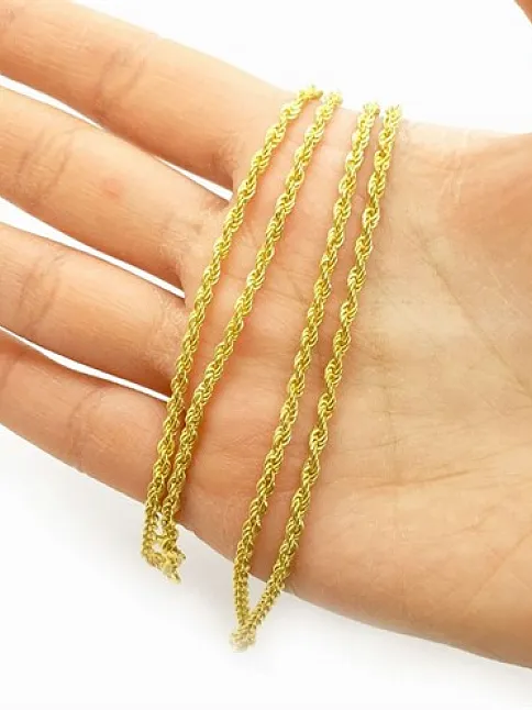 Kadın Gümüş Kolye - 22 Ayar Altın 2.5mm Kaplama Burma Halat Gümüş Zincir Kolye