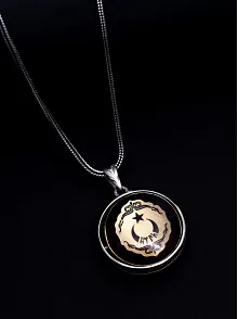 Erkek Turuncu Çift Taraflı Ayyıldız Ve Türk Yazılı Kartal Figürlü Gümüş Kehribar Kolye
