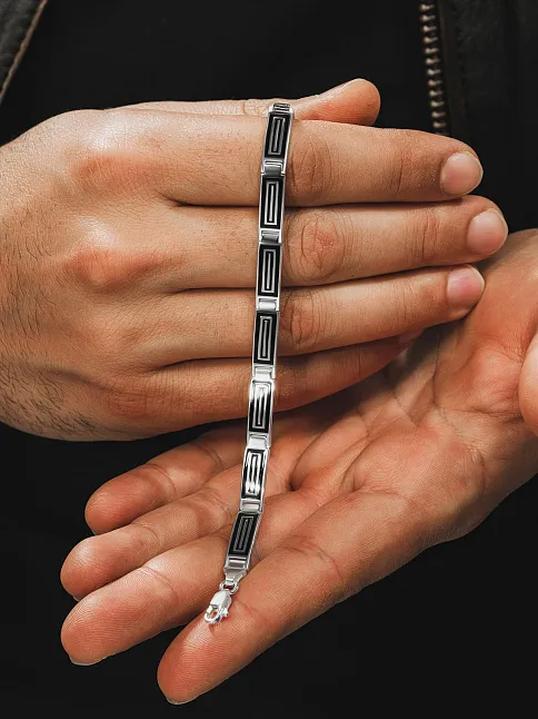Erkek Gümüş Bileklik -Tasarım Parlak Çizgili Model 925 Ayar Erkek Bileklik