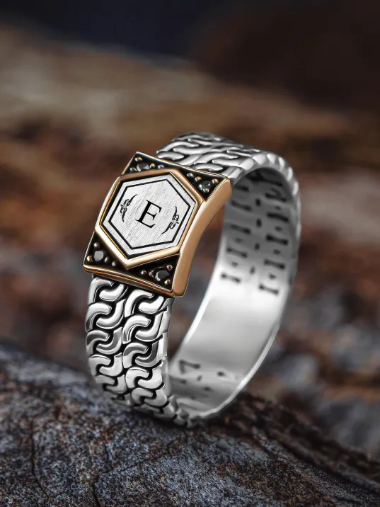 Erkek Gümüş Yüzük - Harf Yazılabilir Zirkon Taşlı Model 2 Erkek Yüzük