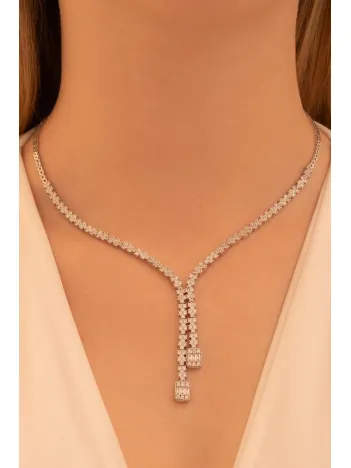 Kadın Gümüş Kolye - Sultan Baget Taşlı Zirkon Süslemeli Kadın Kolye