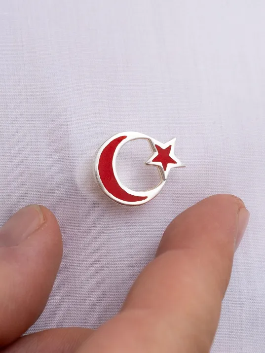 Mineli Türk Bayrağı Gümüş Rozet