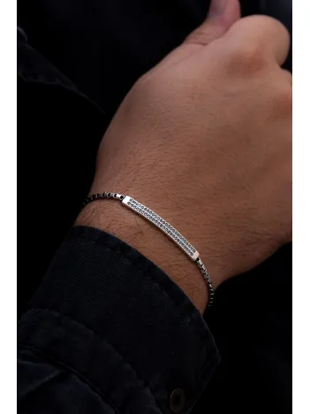 Erkek Gümüş Bileklik - Çift Zirkon Taşlı Küp Zincir Gümüş Bileklik