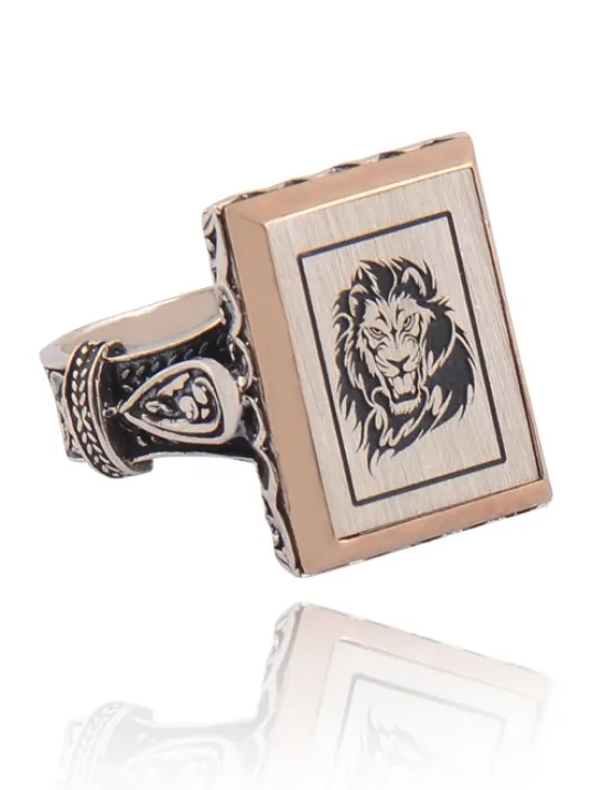 Aslan Başı Model Yanı İşlemeli Erkek Gümüş Yüzük