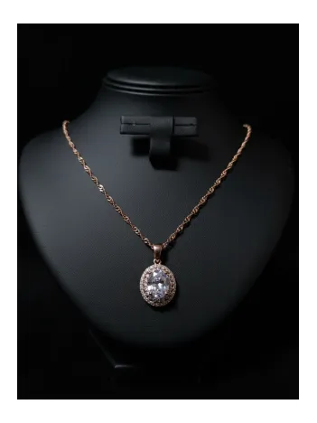 Kadın Gümüş Kolye - Yuvarlak Rose Kaplama Zirkon Taşlı Kadın Kolye