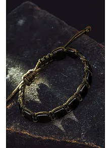 Erkek Kadın Doğal Taş Bileklik - Siyah Hematit Doğal Taşlı Yeşil Makrome Model 2 Unisex Bileklik