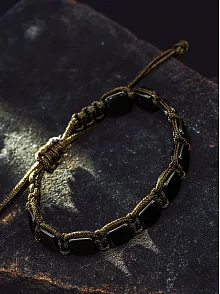 Erkek Kadın Doğal Taş Bileklik - Siyah Hematit Doğal Taşlı Yeşil Makrome Model 2 Unisex Bileklik