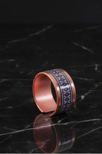 Kadın Bakır Yüzük - Formacha Model Özel Baskı Metal Kutu Ve Kuvars Taşı