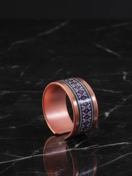 Kadın Bakır Yüzük - Formacha Model Özel Baskı Metal Kutu Ve Kuvars Taşı